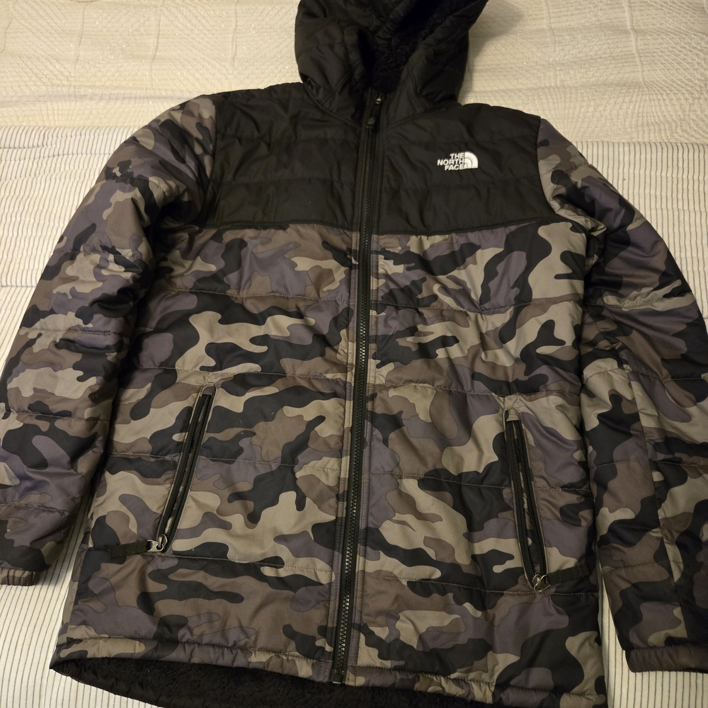 The North Face Boy's Black and Brown Camo Puffer Jacket